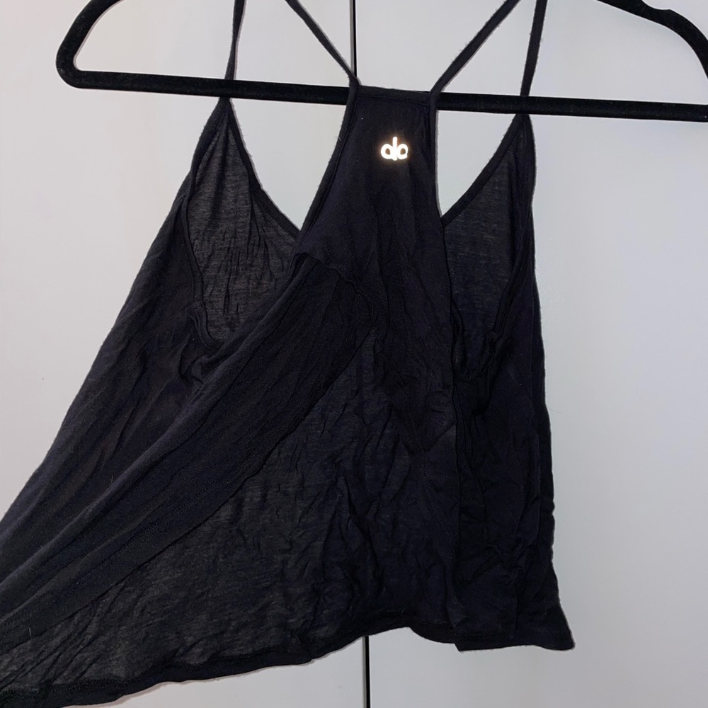 ALO Black Crop Top Workout Tank, Cross Back in Perfect Condition - Picture 3 of 4